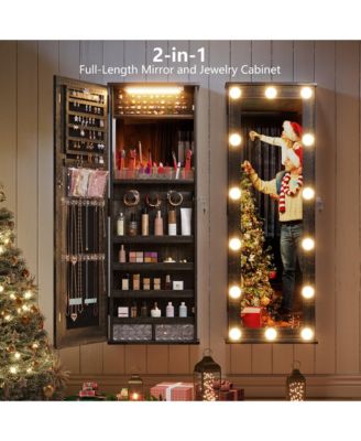 Farmhouse Jewelry Cabinet with Lockable Mirror & 10 LED Lights