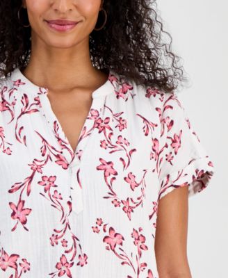 Women's Printed Split-Neck Gauze Popover Top, Macy's Exclusive