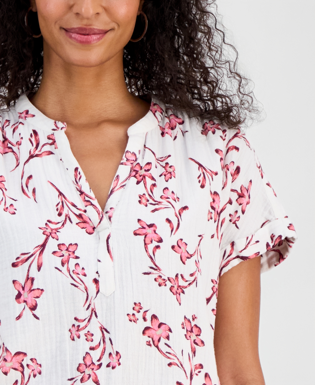 Style & Co Women's Printed Split-Neck Gauze Popover Top, Macy's Exclusive