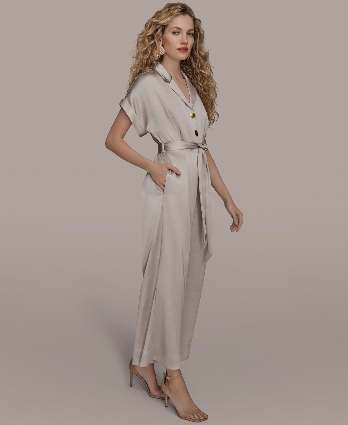 Donna Karan Tie Wasit Jumpsuit In Gray
