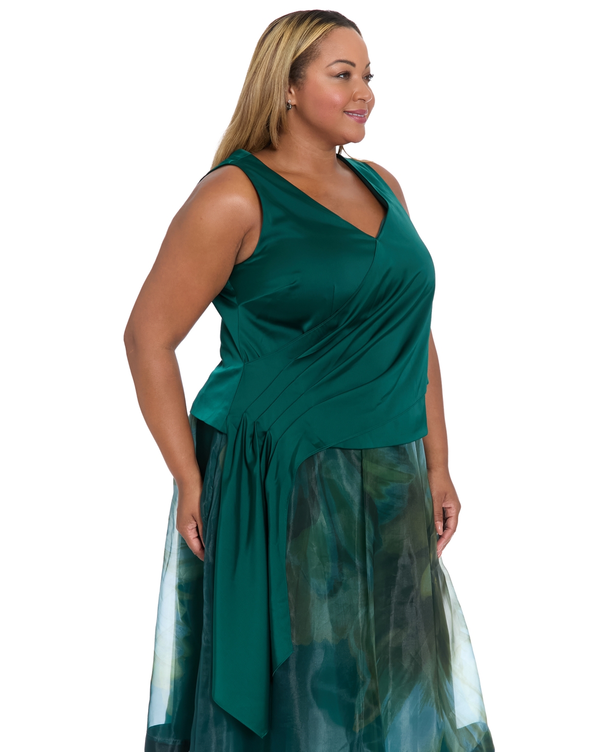 Muse Plus Size Asymmetrical Pleated Top In Green