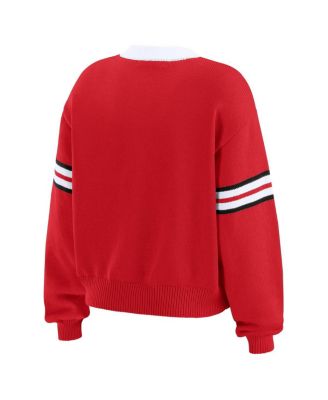Women's Red Chicago Blackhawks Cropped Lace-Up Sweater