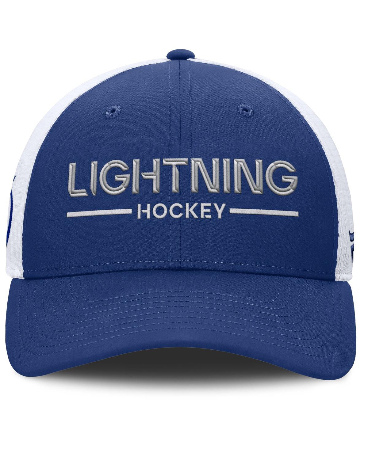Fanatics Men's Blue/White Tampa Bay Lightning Authentic Pro Rink Lockup Adjustable Trucker Hat