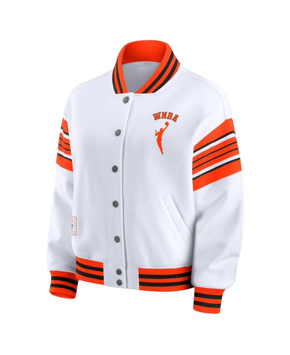 Wear by Erin Andrews Women's White/Orange Wnba Full-Snap Fleece Sweatshirt Jacket