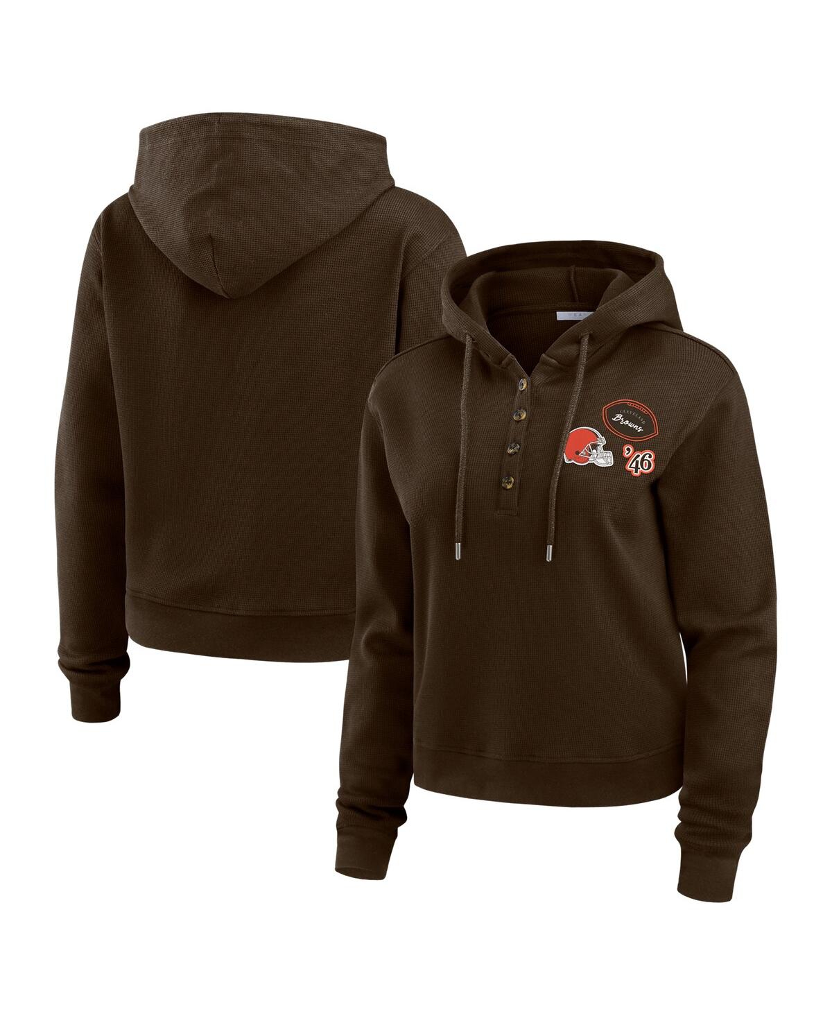 Wear By Erin Andrews Women's Brown Cleveland Browns Waffle Hoodie Pullover Top In Multi