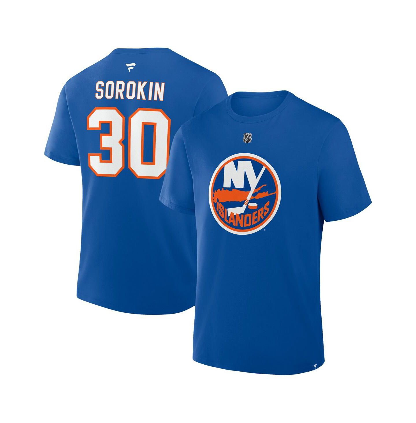 Мужская футболка Fanatics Ilya Sorokin Royal New York Islanders Authentic Stack Name & Number — фото 1