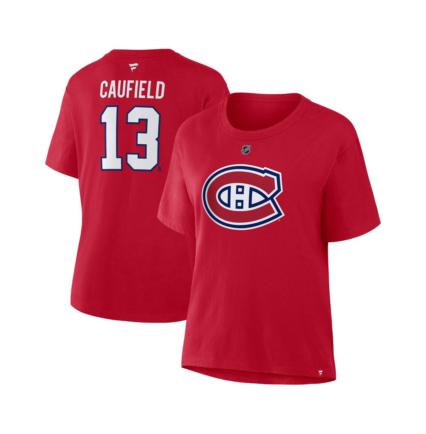 Женская футболка Fanatics Cole Caufield Red Montreal Canadiens Authentic Stack Name & Number — фото 1