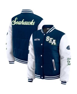 WEAR by Erin Andrews - Women's College Navy Seattle Seahawks Varsity Full-Snap Puffer Jacket