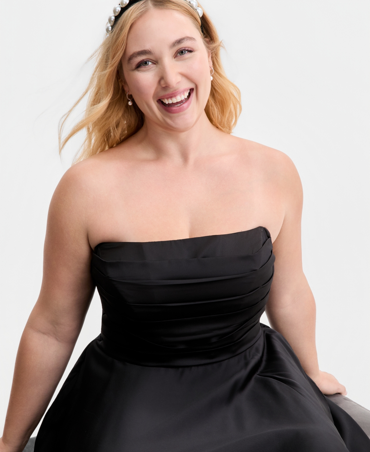 B Darlin Trendy Plus Strapless Pleated Gown