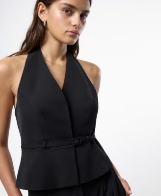 Women's Harry Suiting Belted Halter V-Neck Top