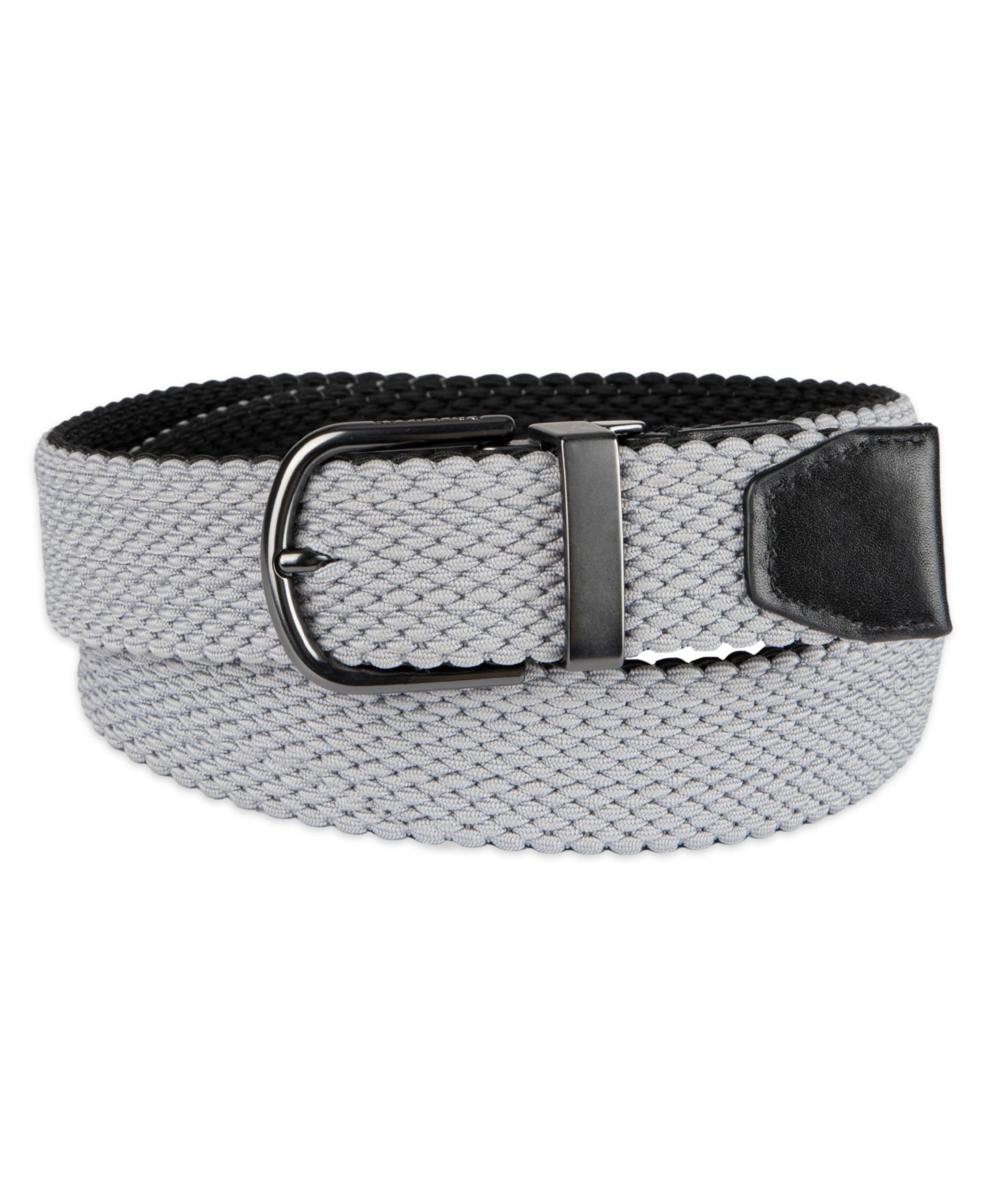 Мужской ремень Cole Haan Two-in-One Reversible Braided Stretch Belt, цвет: Чёрный / Серый — фото 2