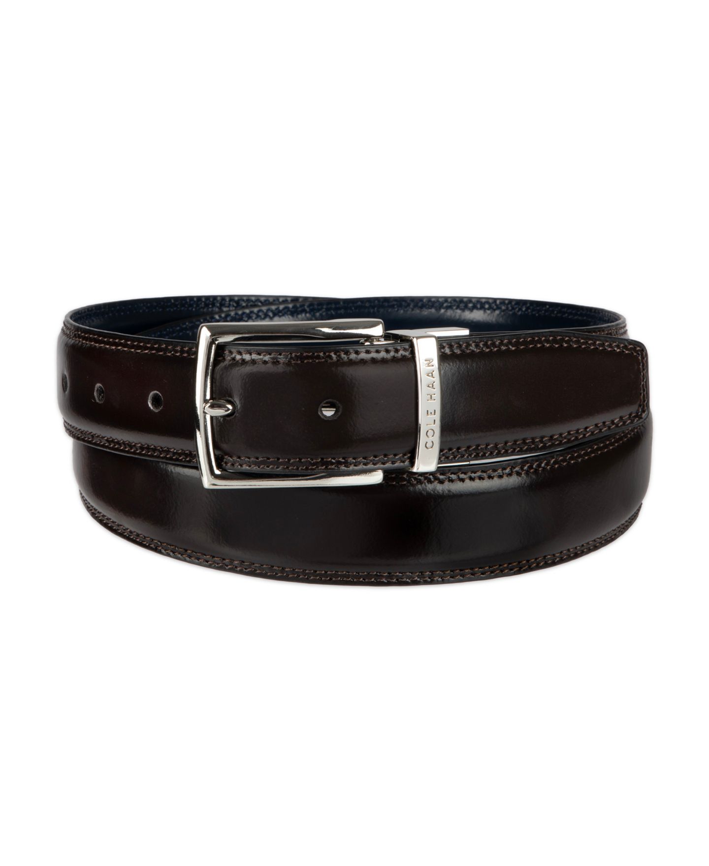 Мужской ремень Cole Haan 32MM Two-in-One Reversible Leather Dress Belt, цвет: Коричневый / Тёмно-синий — фото 1