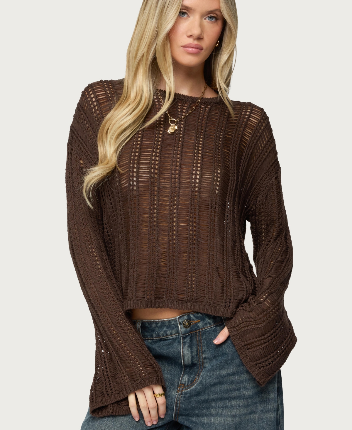 Edikted Women's Jaide Sheer Ladder Knit Sweater