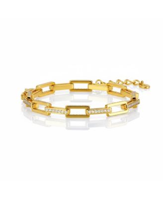 14k Gold Plated with Clear Cubic Zirconia Rectangular Cable Link Bracelet