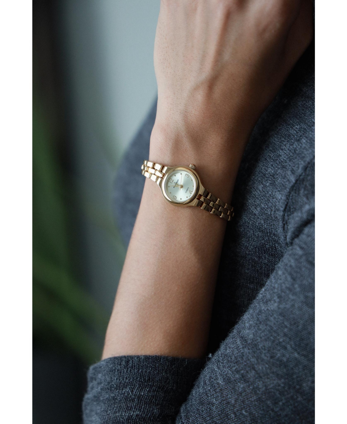 Peugeot Women's 22mm Gold Dial Round Self-Adjust Link Bracelet Watch