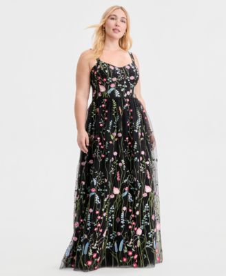 Created for Macy's, Trendy Plus Size Embroidered Tulle Corset Gown