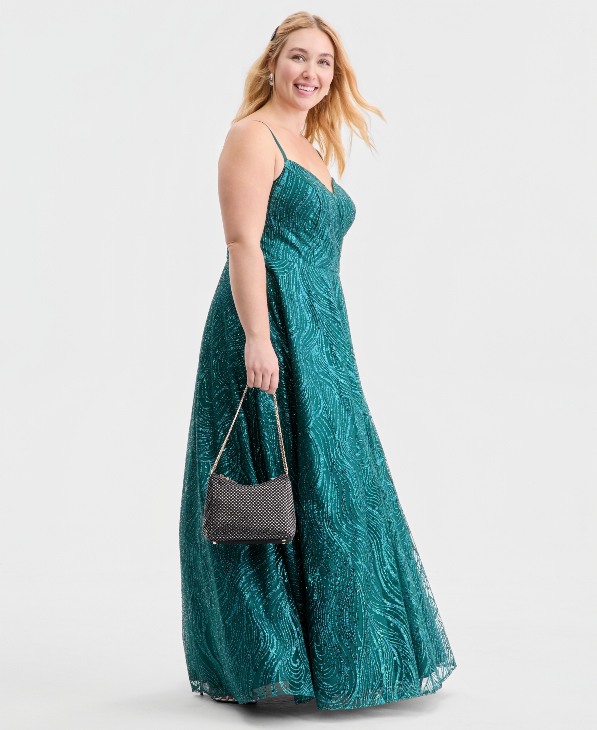 Say Yes Trendy Plus Sequin Glitter Ball Gown