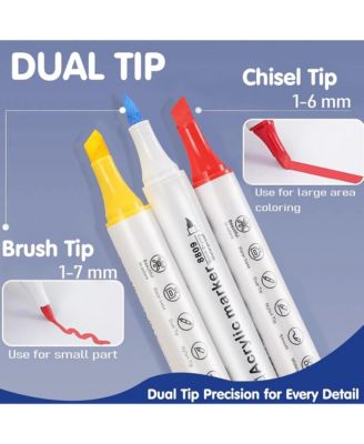 18 Colors Dual Tip Acrylic Paint Markers Set with 6mm Chisel Tip and 1-7mm Brush Tip for Rock, Wood, Fabric and Canvas