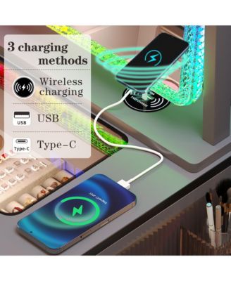 RGB Vanity Set with Glass Top, USB & Wireless Charging, 5 Drawers