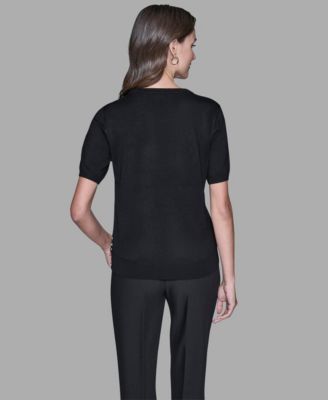 Women's Short-Sleeve Printed Sweater