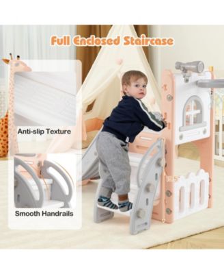 6-in-1 Toddler Slide L-shaped Playground with Basketball Hoop and Ladder