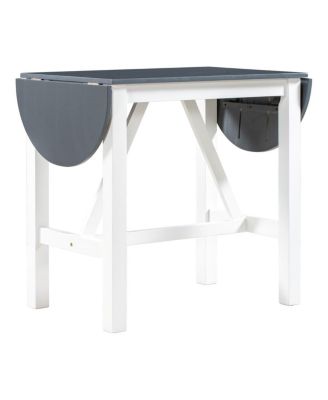 3-Piece Drop Leaf Counter Height Dining Set for Small Spaces, White and Navy Kitchen Table with 2 Upholstered Bar Chairs