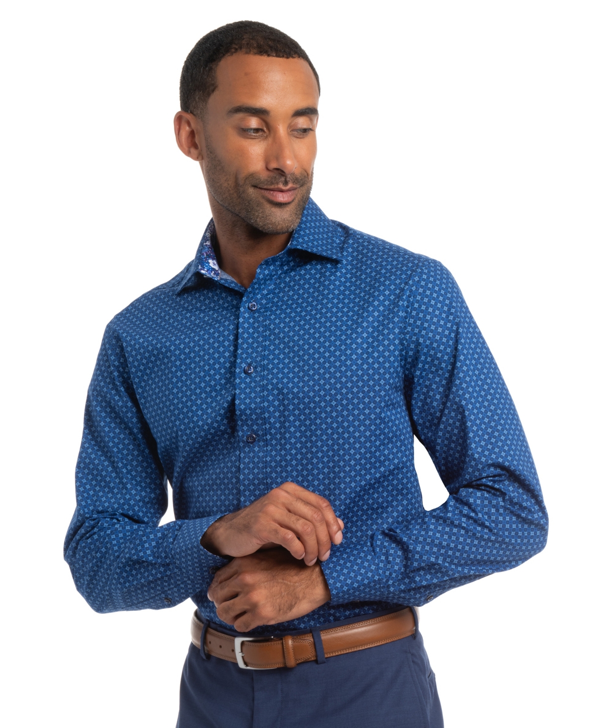 Nick Graham Men's Quad Circles Modern Fit Shirt In Blue
