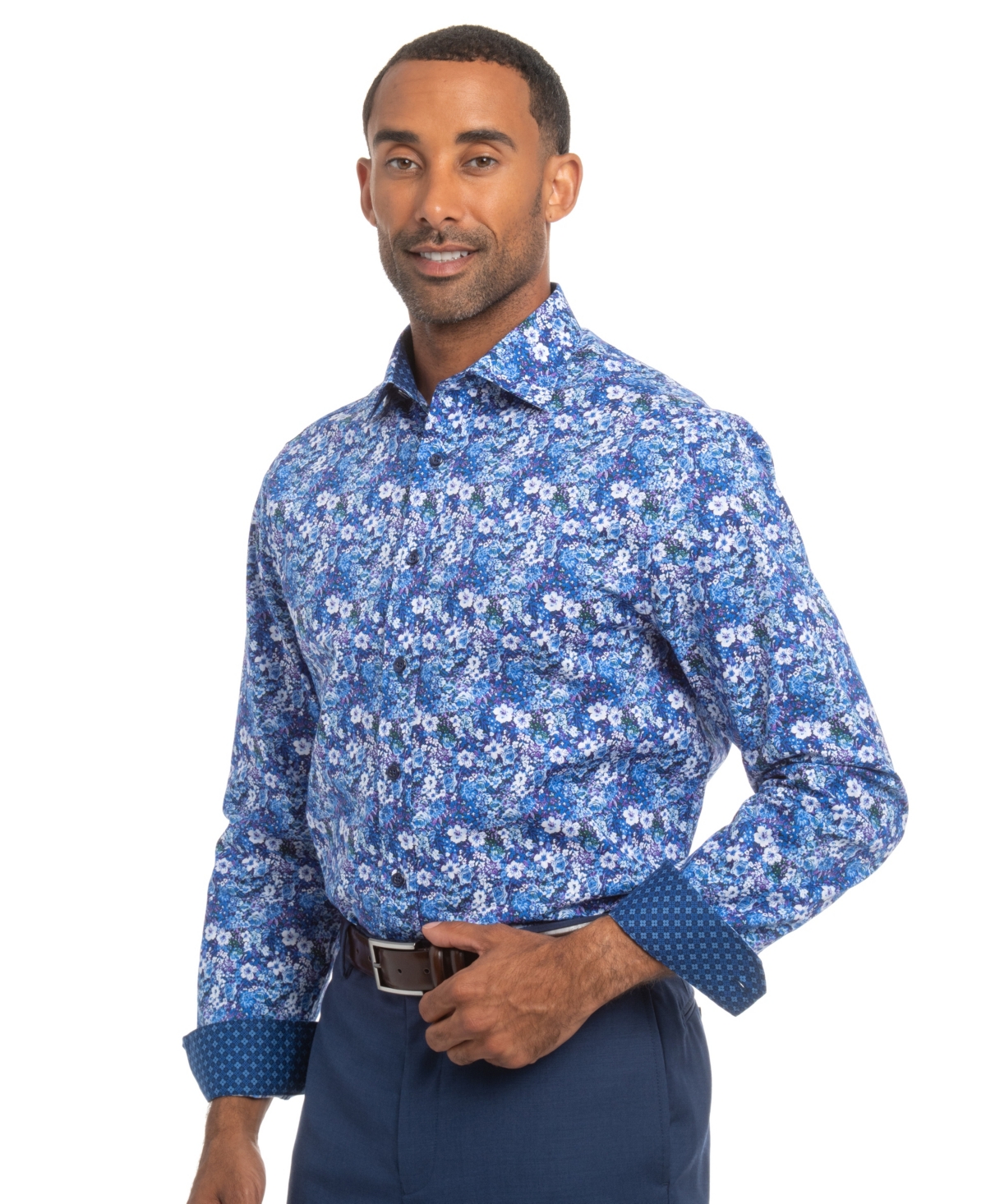 Nick Graham Men's Hillside Floral Modern Fit Shirt In Blue
