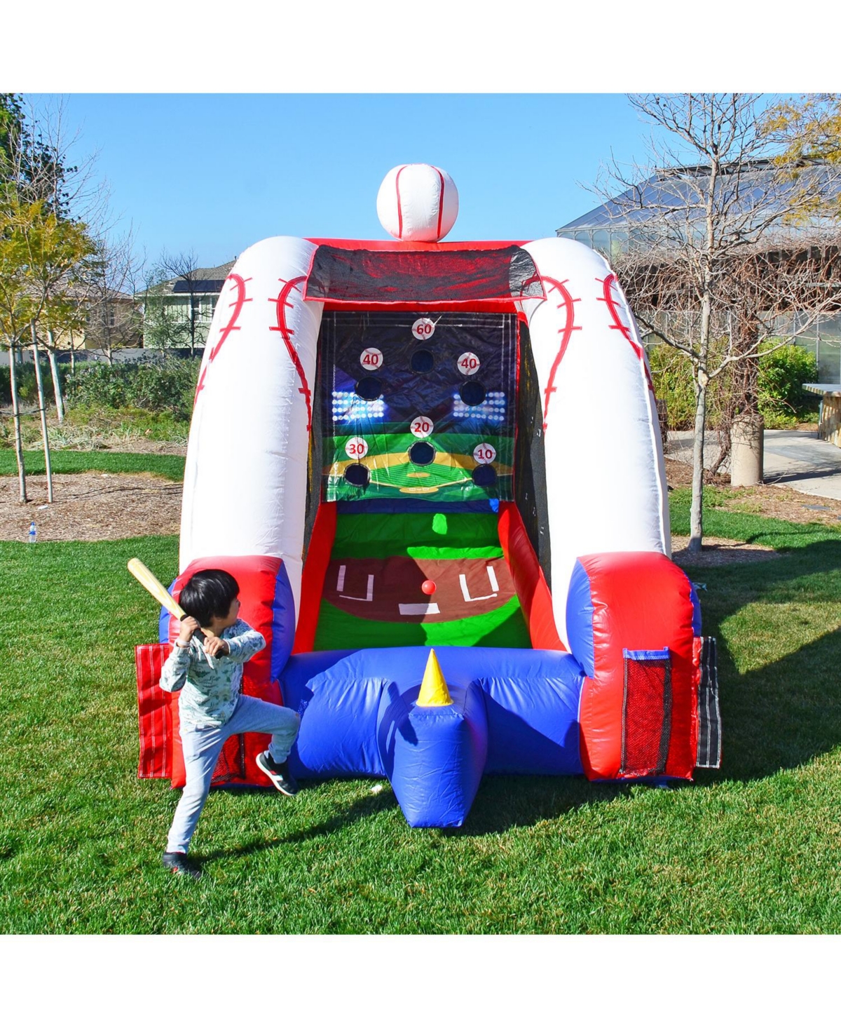 JumpOrange Inflatable Baseball Game (with Blower, Bat, and Balls), Kids and Adults, Commercial Grade, Rental Game, Hoop Shot Target, Toss Game, Outdoo