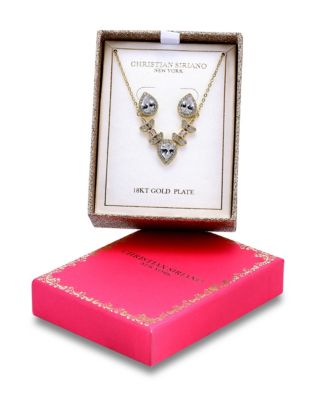 Christian Siriano New York Gold Plated Baguette Cubic Zirconia Frontal Necklace and Earrings Set - White