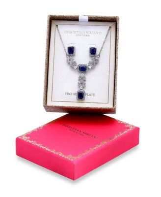 Christian Siriano New York Cubic Zirconia Halo Accents Necklace and Earrings Set - Blue 21$