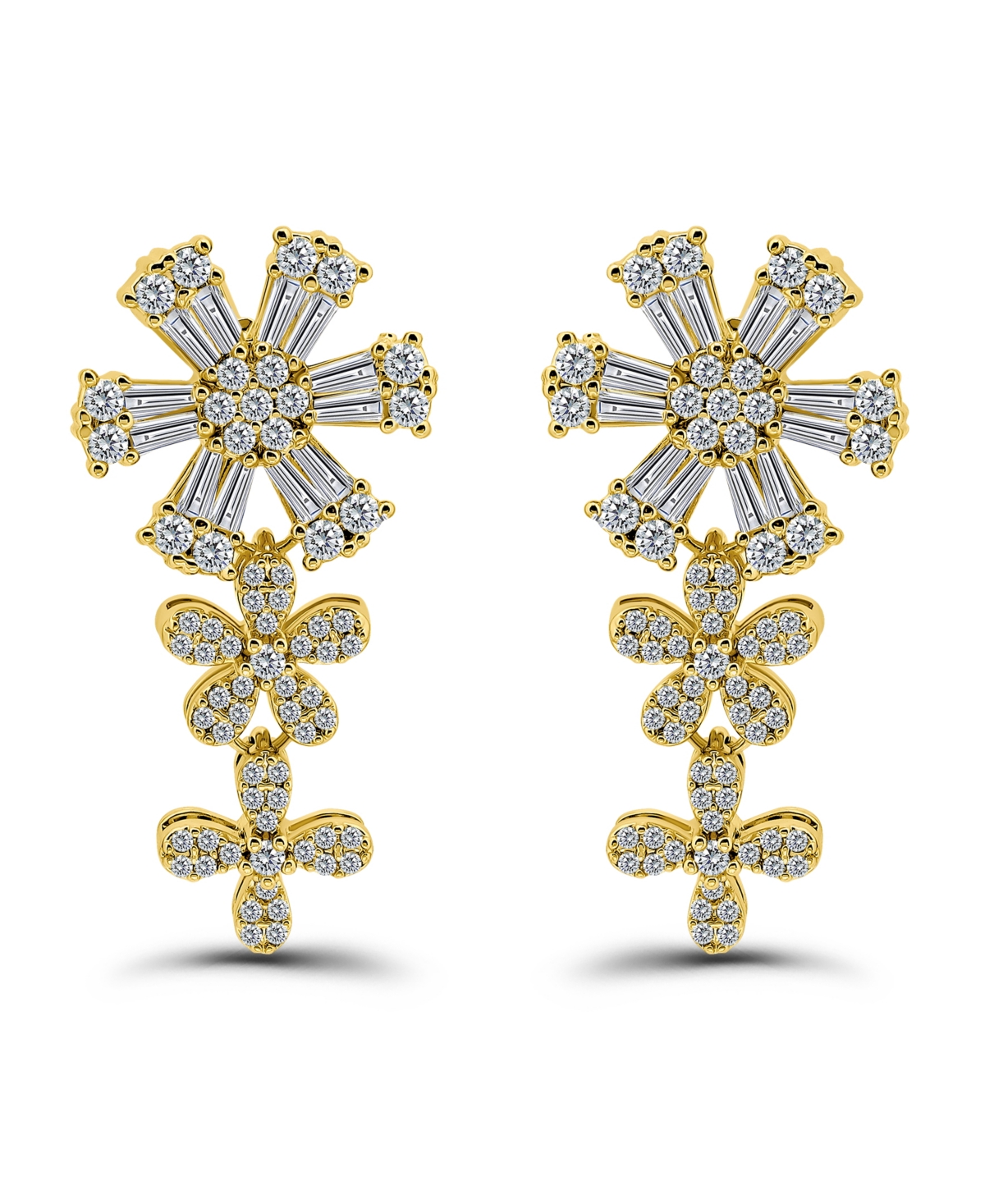 Christian Siriano New York Cubic Zirconia Flower Design Linear Drop Earrings In Gold
