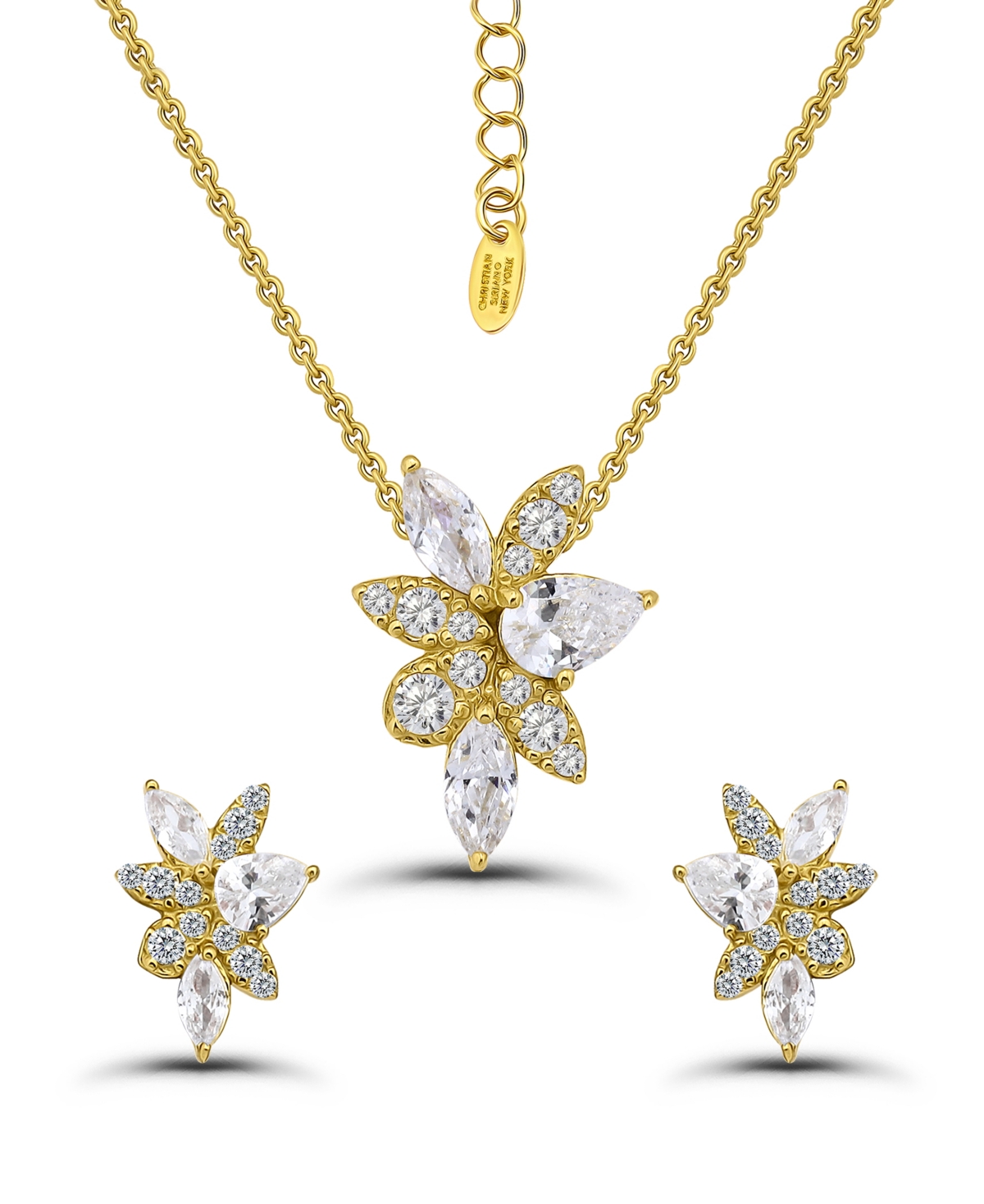 Christian Siriano New York Gold Plated Cubic Zirconia Floral Cluster Necklace And Earrings Set In Gold
