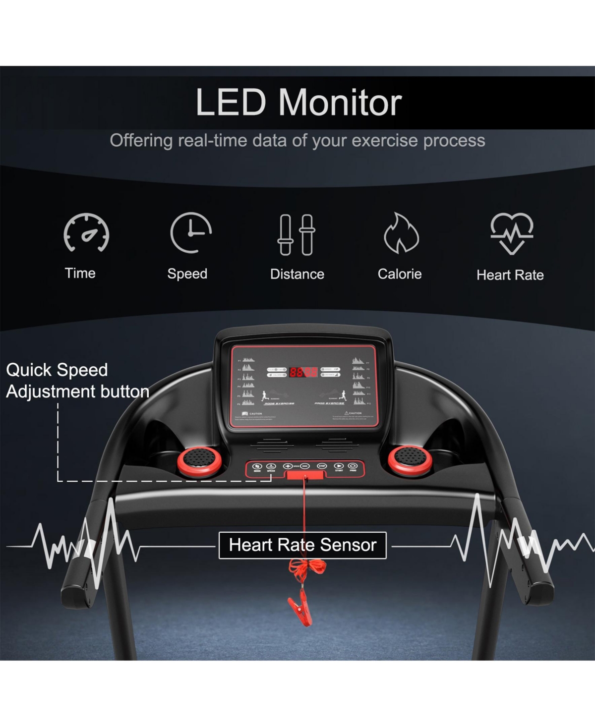 Sugift 2.25HP Electric Running Machine Treadmill with Speaker and App Control-Red