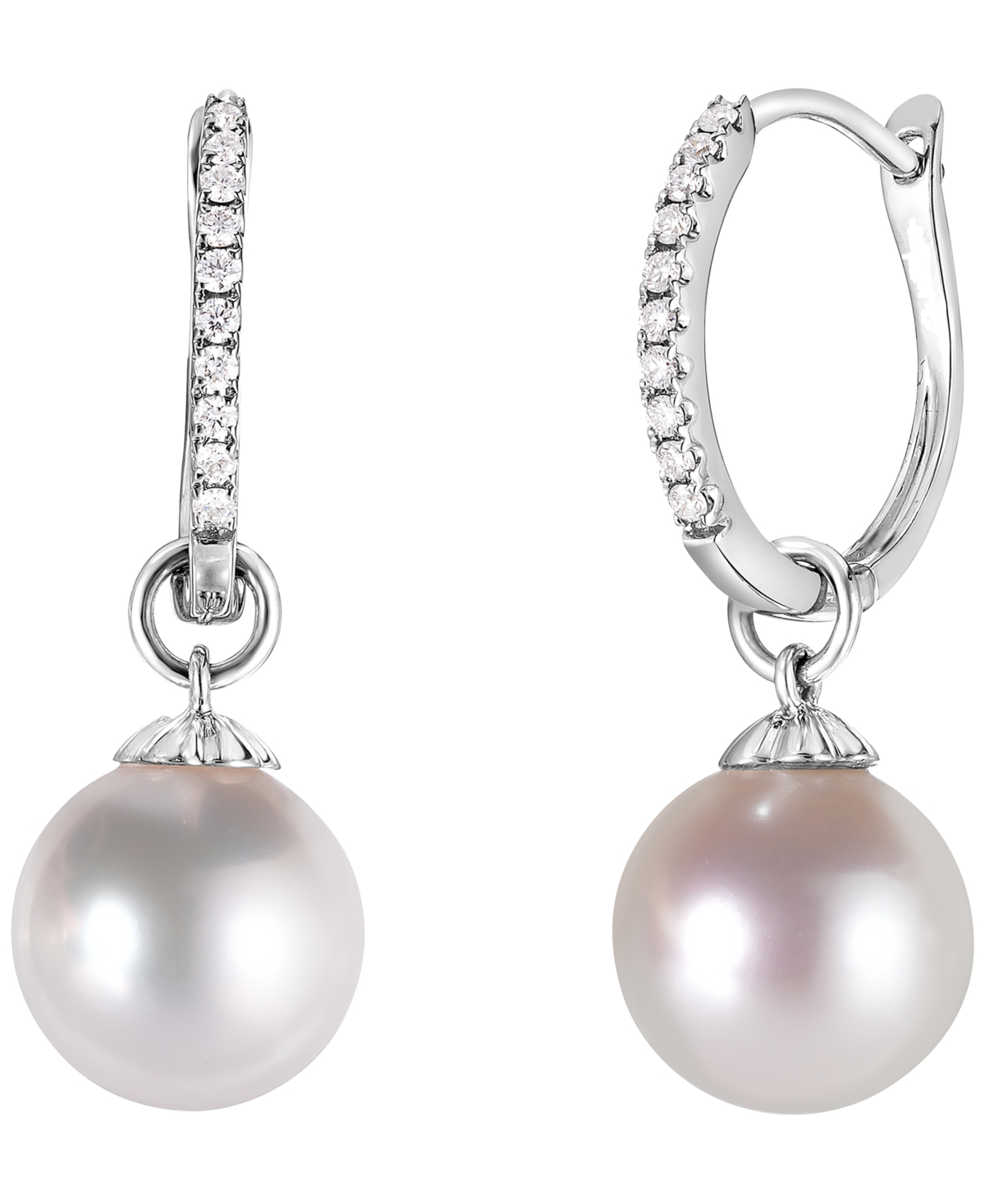 Macy's Freshwater Pearl (10mm) And Diamond (1/10 Ct. T.w.) Earrings In Sterling Silver