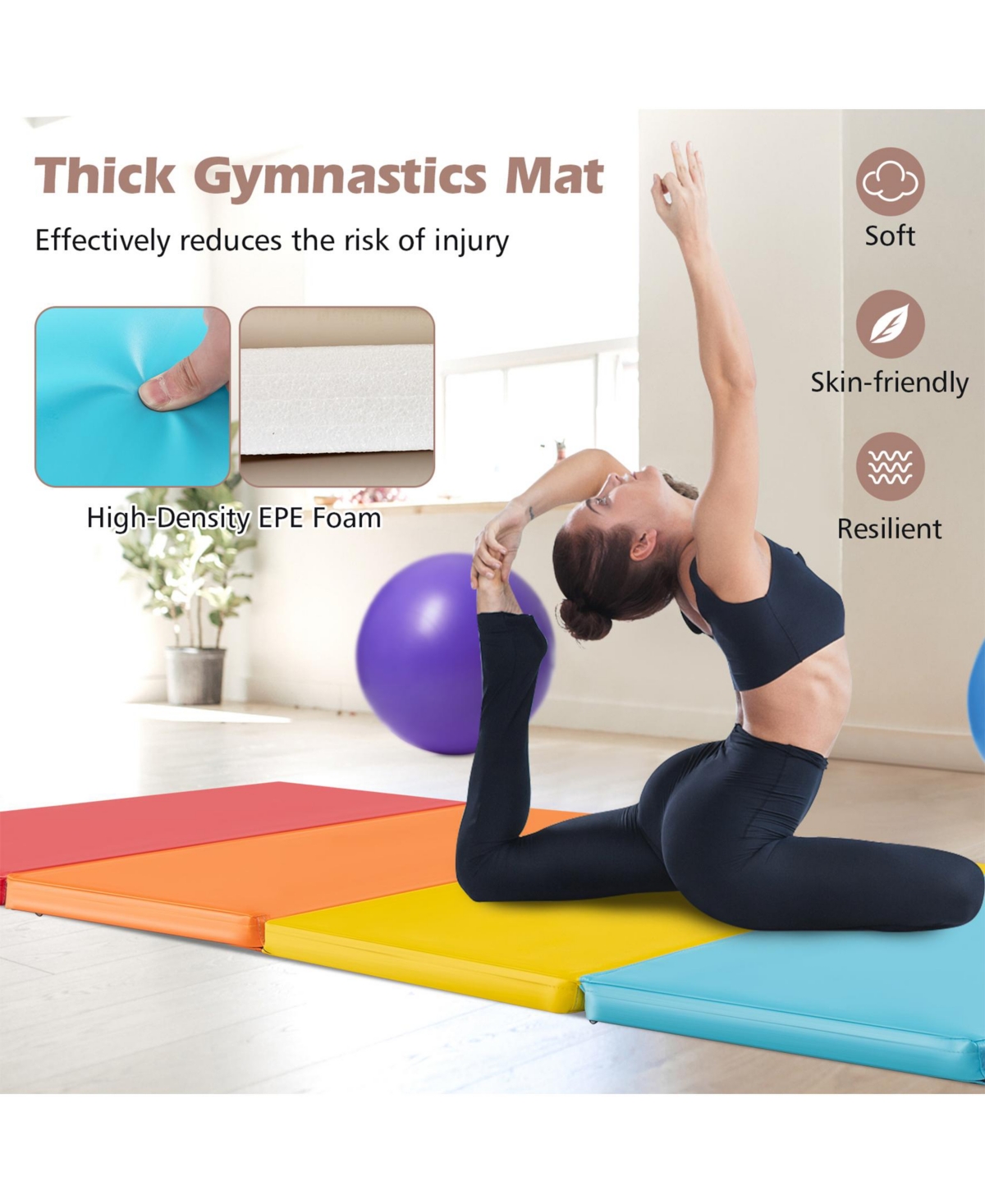 Sugift 5-Panel Folding Gymnastics Mat for Kids