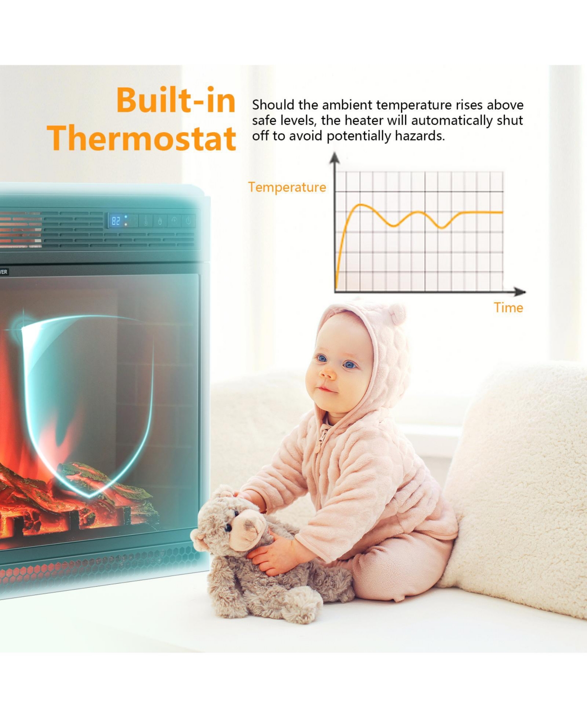 Sugift 28 Inch Electric Freestanding and Recessed Fireplace with Remote