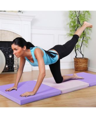 6 x 2 FT Tri-Fold Gym Mat with Handles and Removable Zippered Cover-Pink & Purple