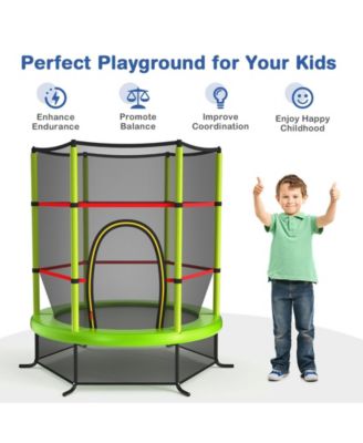 55 Inch Kids Recreational Trampoline Bouncing Jumping Mat with Enclosure Net-Green