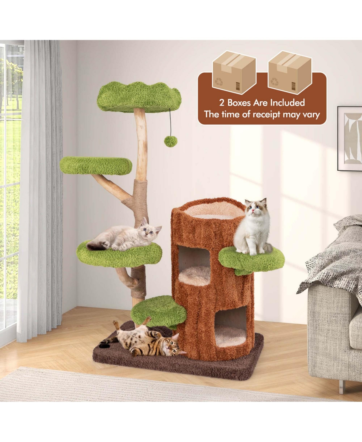 Costway Multi-level Cat Tree with Double Decker Cat House Scratching Posts & Sisal Panel