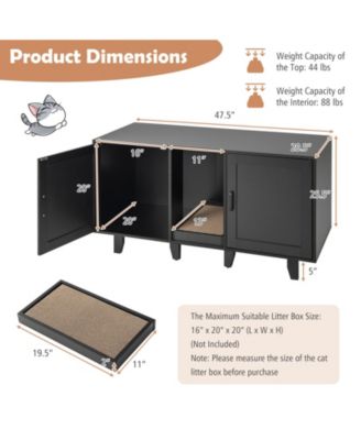 2-Door Cat Litter Box Enclosure with Winding Entry and Scratching Board