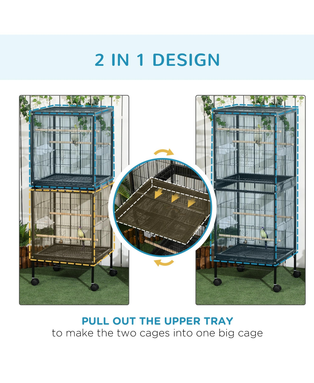 PawHut Large Bird Cage with 1.7 ft. Width for Wingspan,