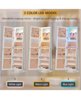 360° Swivel Jewelry Full-Length Mirror Cabinet with Lights