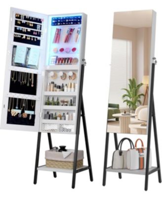 60" LED Jewelry Mirror, Standing Armoire with Storage