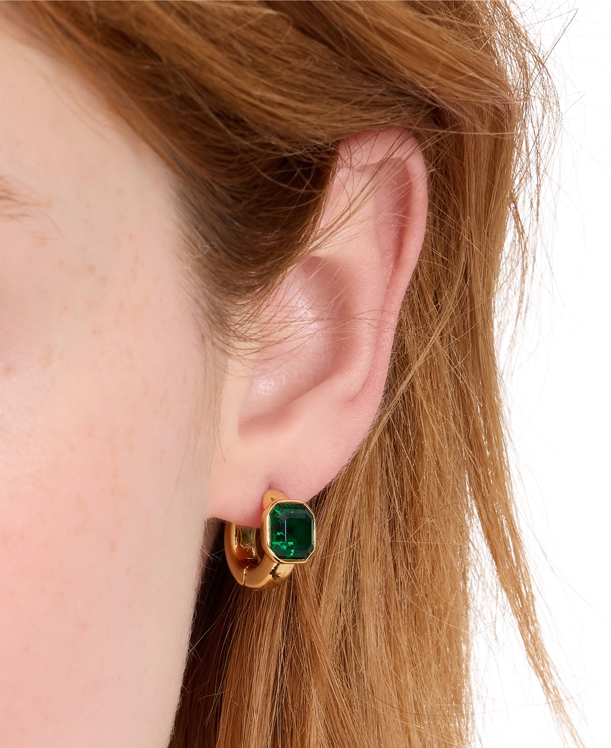 Macy's Kate Spade New York Cubic Zirconia Sparkling Asscher Huggie Earrings (also In Emerald) In Gold