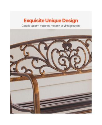 Patio Glider Bench with Metal Frame and Cast Iron Backrest