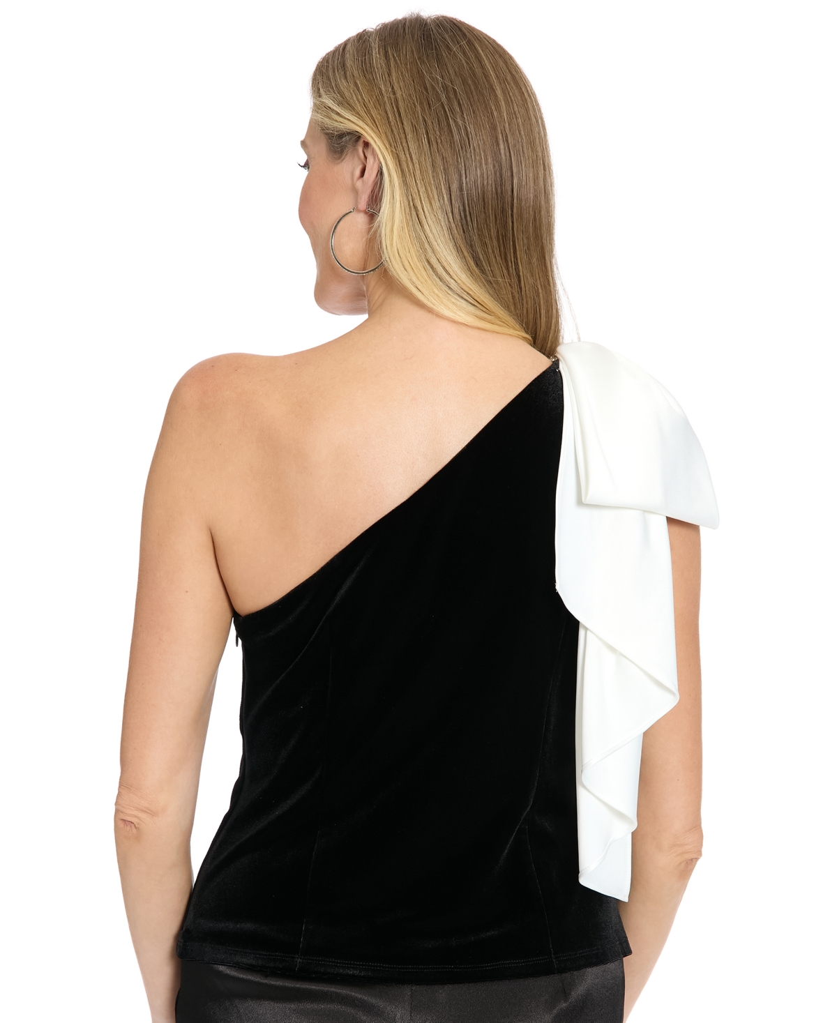 Muse Women's Mixed Media One Shoulder Sleeveless Top In Black