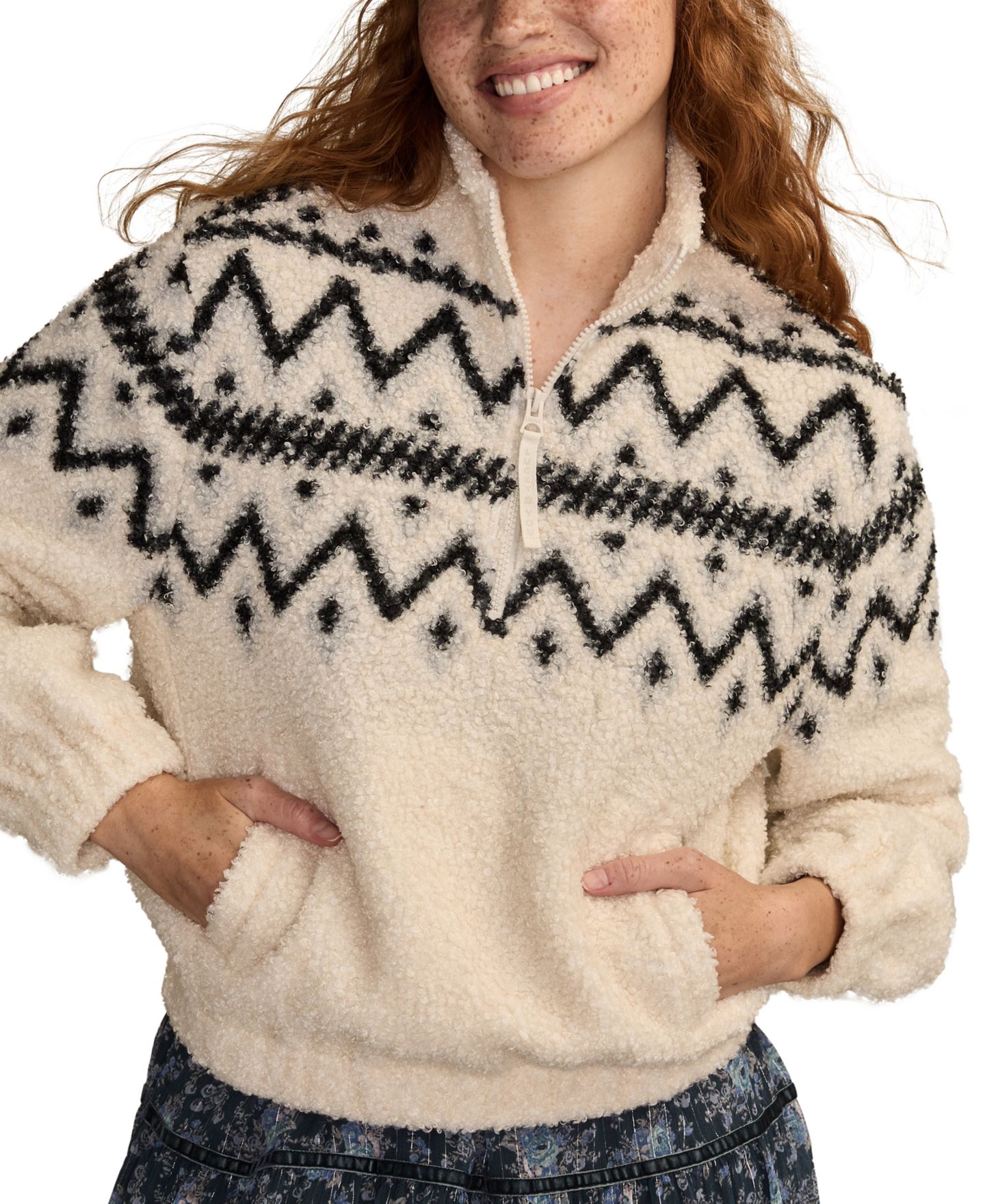 Женский свитшот Lucky Brand Half-Zip Fleece, цвет: Чёрный кремовый разноцветный — фото 1