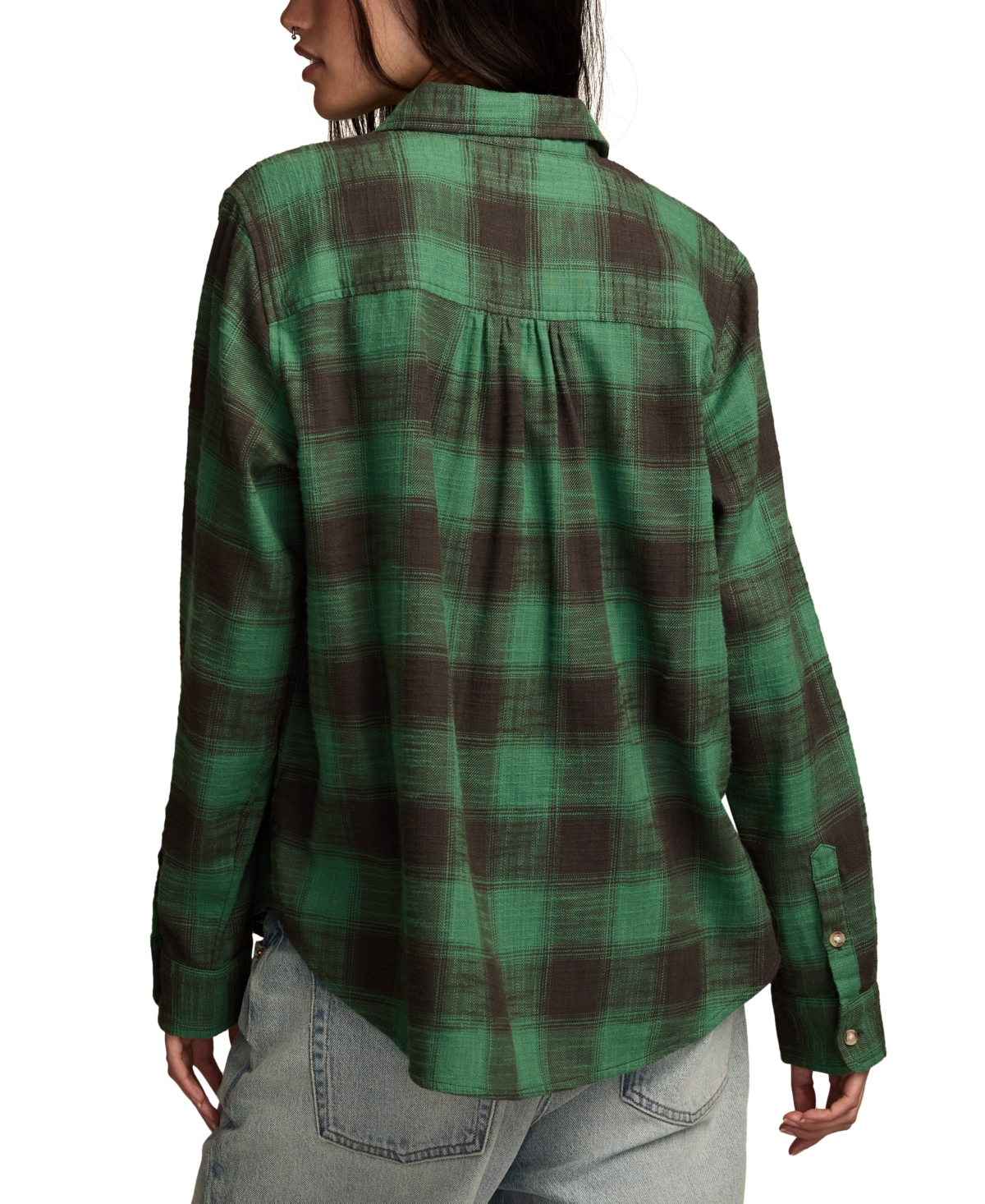 Lucky Brand Women's Clyde Plaid Boyfriend Button-down Shirt In Green