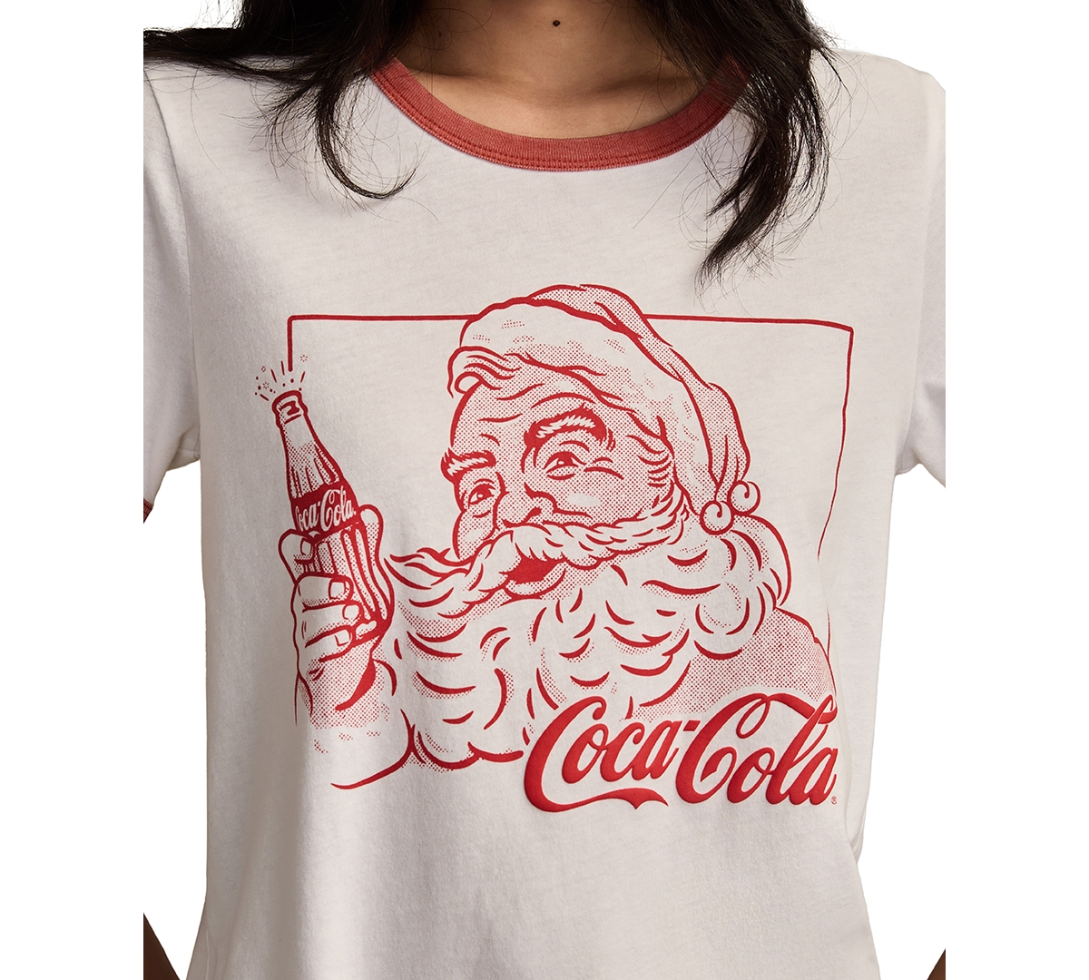 Lucky Brand Women's Coca Cola Halftone Santa Classic Crewneck Top